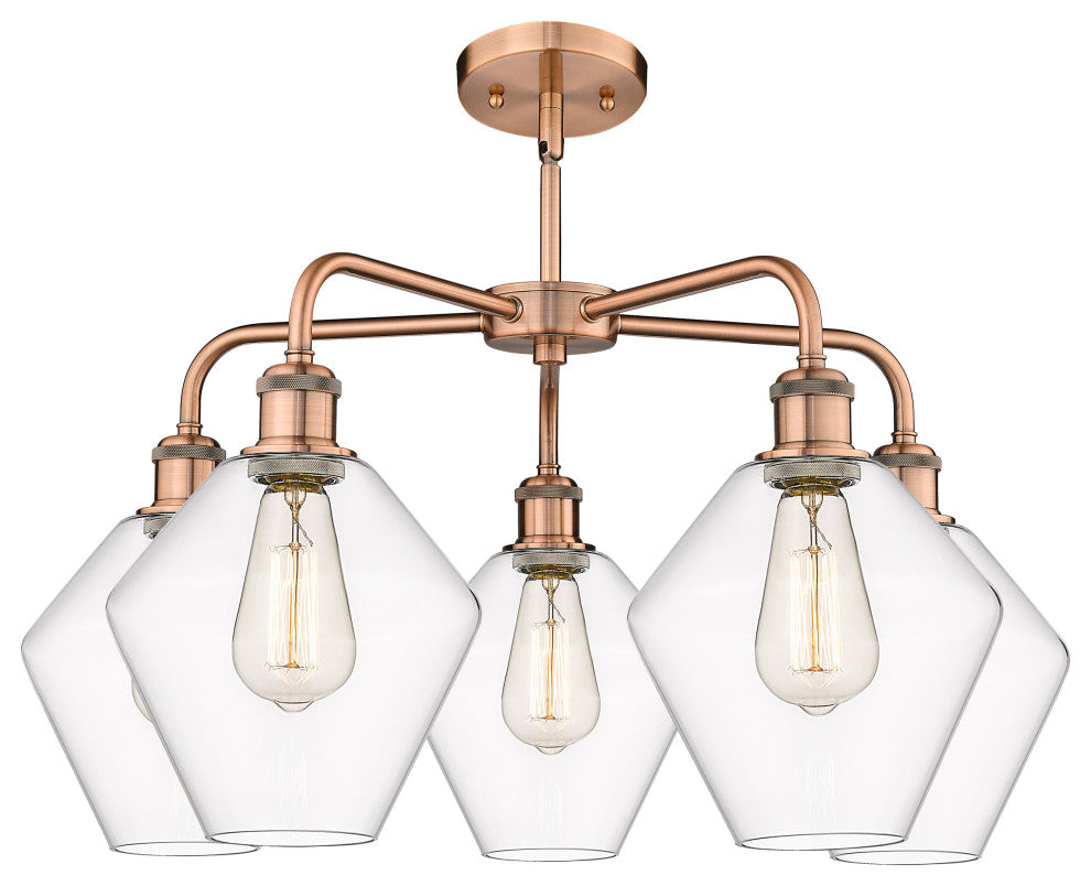 Cindyrella 5-Light 26" Stem Chandelier, Antique Copper, Clear Shade