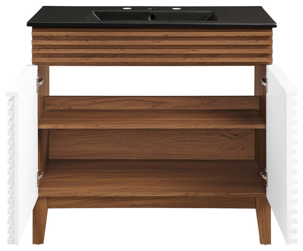 Render 36" Bathroom Vanity, White Walnut Black