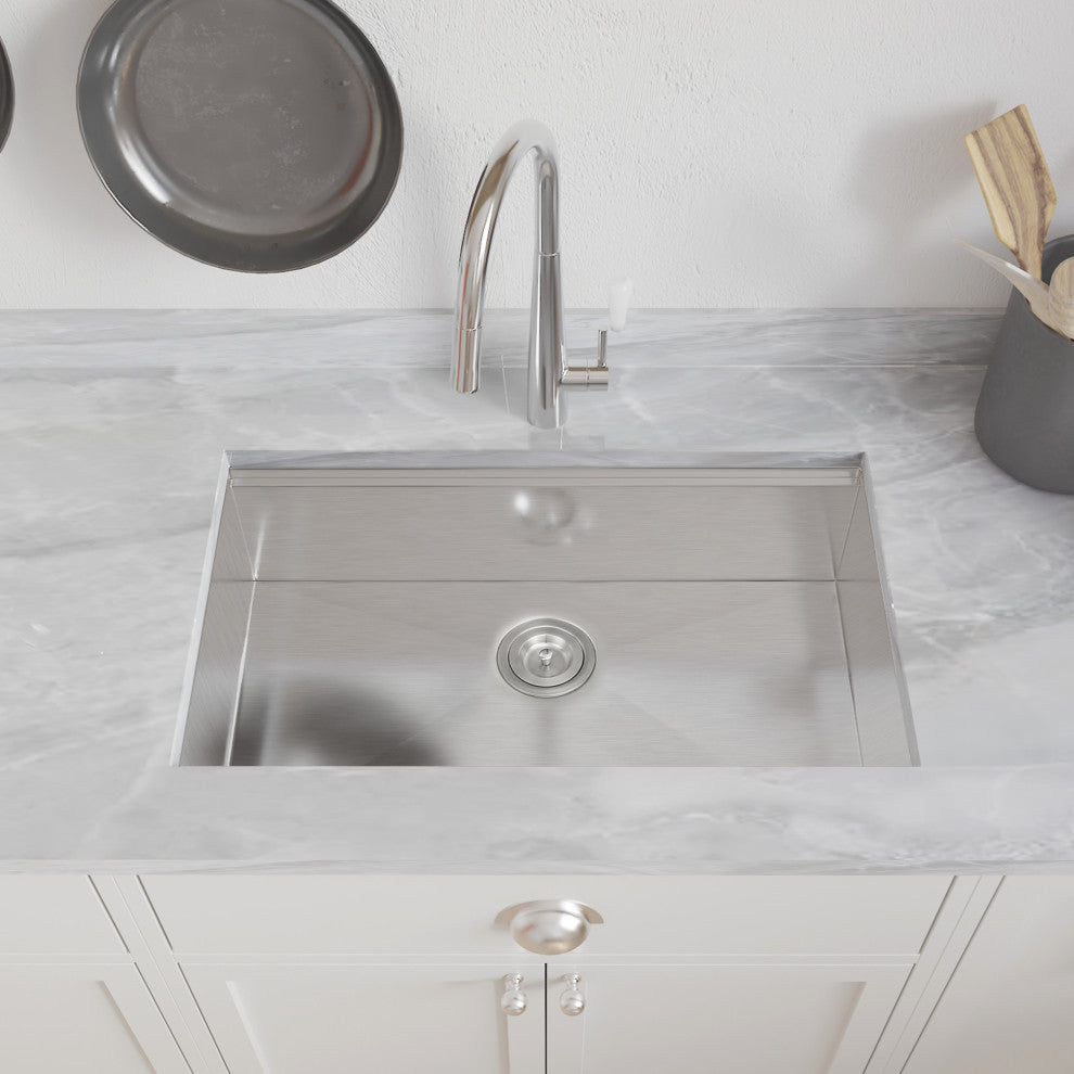 Undermount Single Bowl Stainless Steel Kitchen Sink, Brushed Chrome, 32 X 18