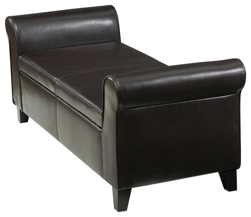 GDF Studio Hayes Contemporary Upholstered Storage Ottoman Bench with Rolled Arms, Brown