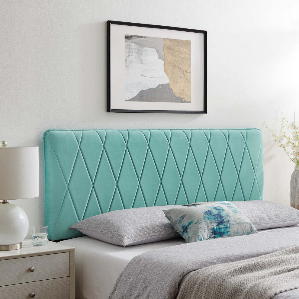 Headboard, Twin Size, Velvet, Blue, Modern Contemporary, Bedroom Master Suite