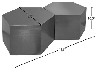Hexagon Coffee Table, Brushed Chrome, 2 Piece