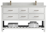 Parker 60 Double Sink Bathroom Vanity in White 2" Carrara Quartz