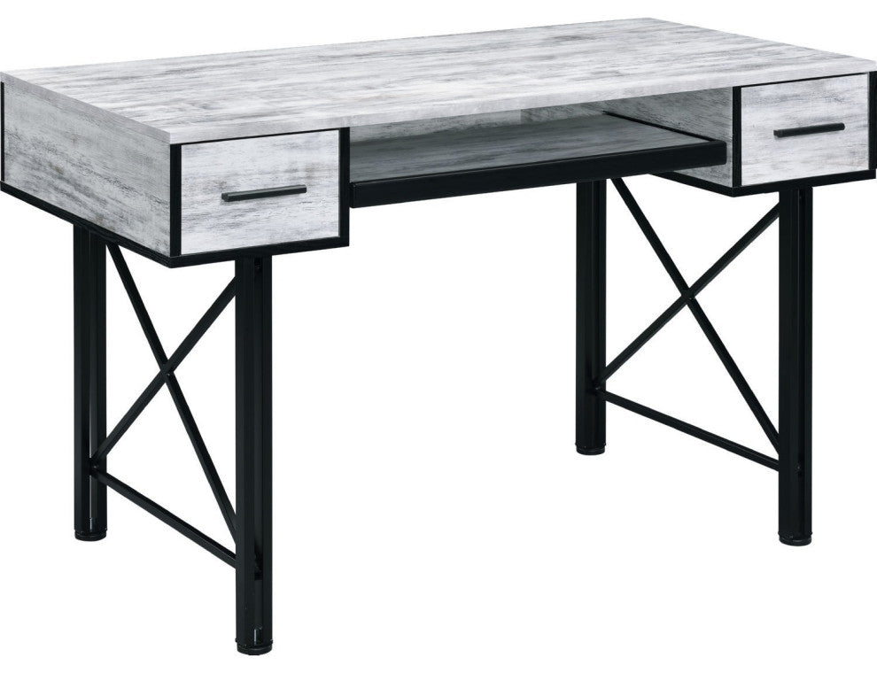 Benzara BM250191 Computer Desk With 2 Drawers and Keyboard Tray, Gray and Black