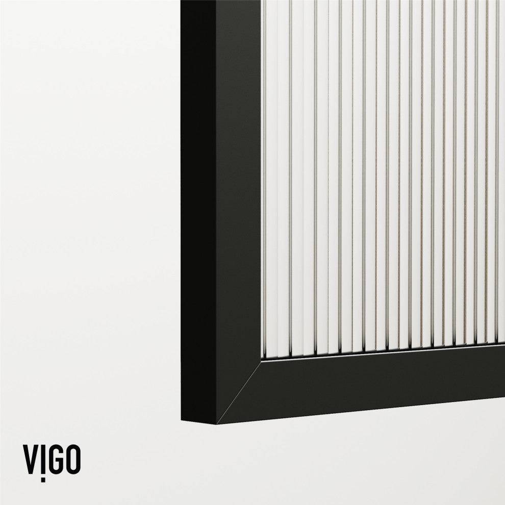 VIGO Mosaic Framed Fixed, Matte Black, Shower Screen, 34" W X 74" H, Fluted Glass