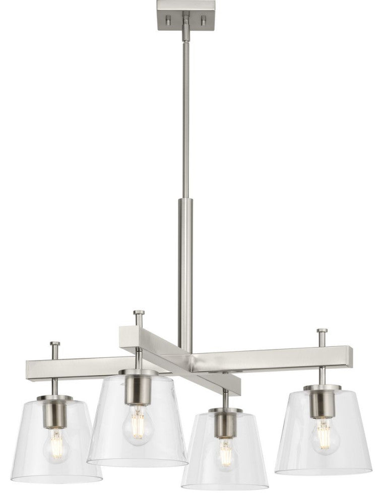Saffert Collection Four-Light Brushed Nickel Clear Glass Chandelier Light
