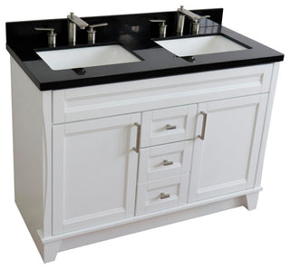 48" Double Sink Vanity, White Finish With Black Galaxy Granite