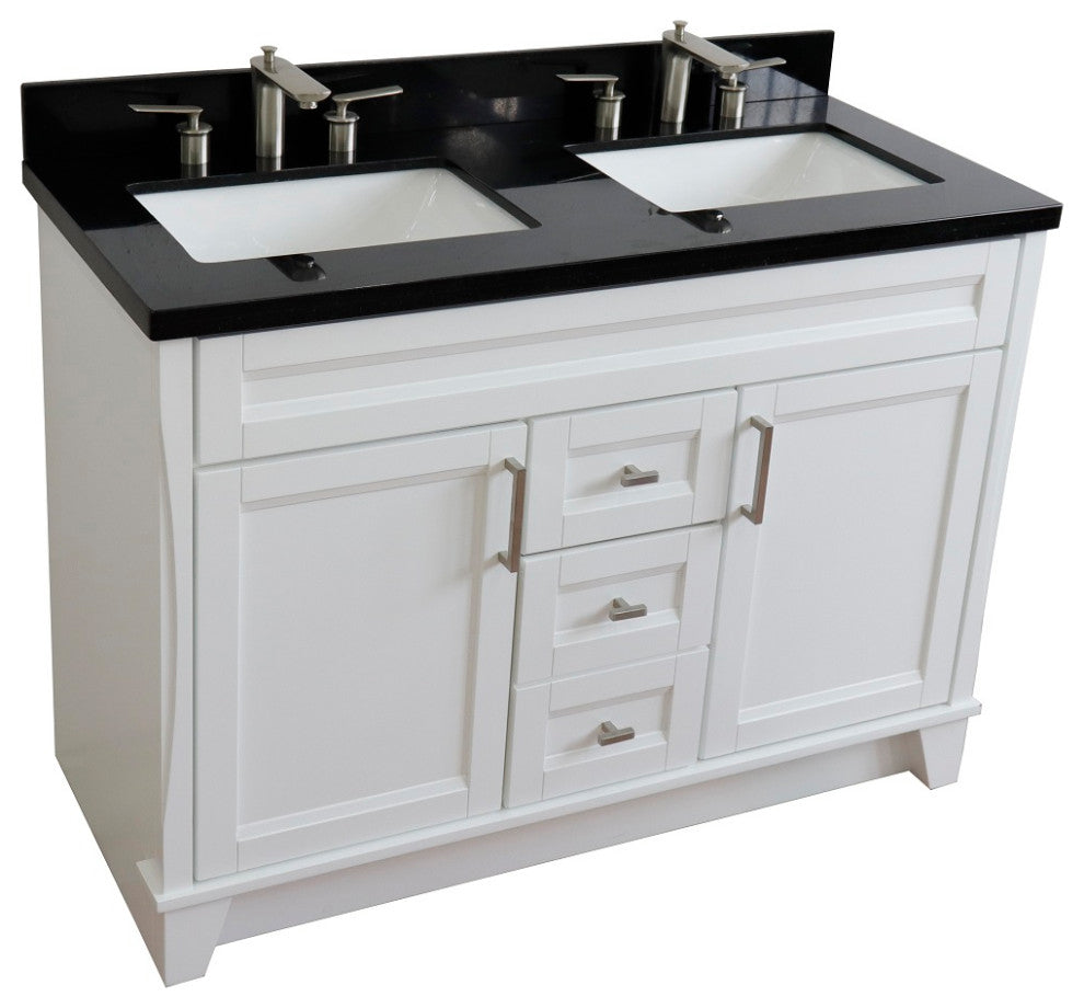 48" Double Sink Vanity, White Finish With Black Galaxy Granite