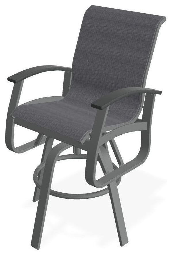 Belle Isle Sling Bar Height Outdoor Swivel Armchair, Augustine Pewter/Graphite