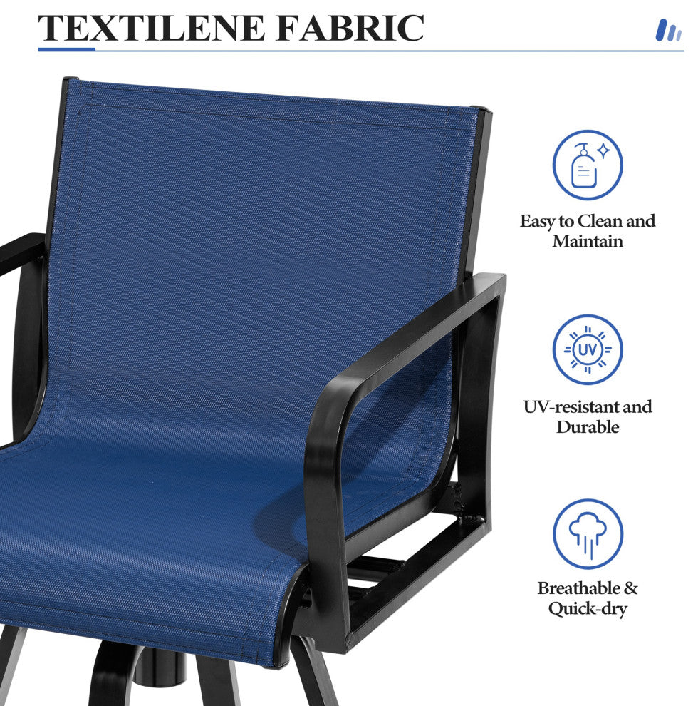 2PCS Patio Bar Stools Set Outdoor Cast Aluminum Bar Height Swivel Stools, Blue