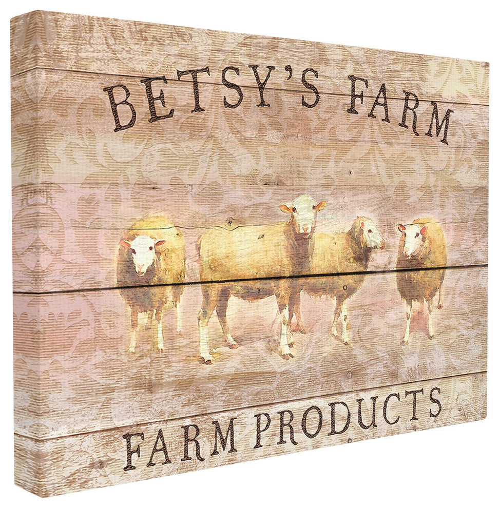 Sheep Illustration Betsy's Farm Sheep Planked Look Canvas Wall Art, 24"x30"