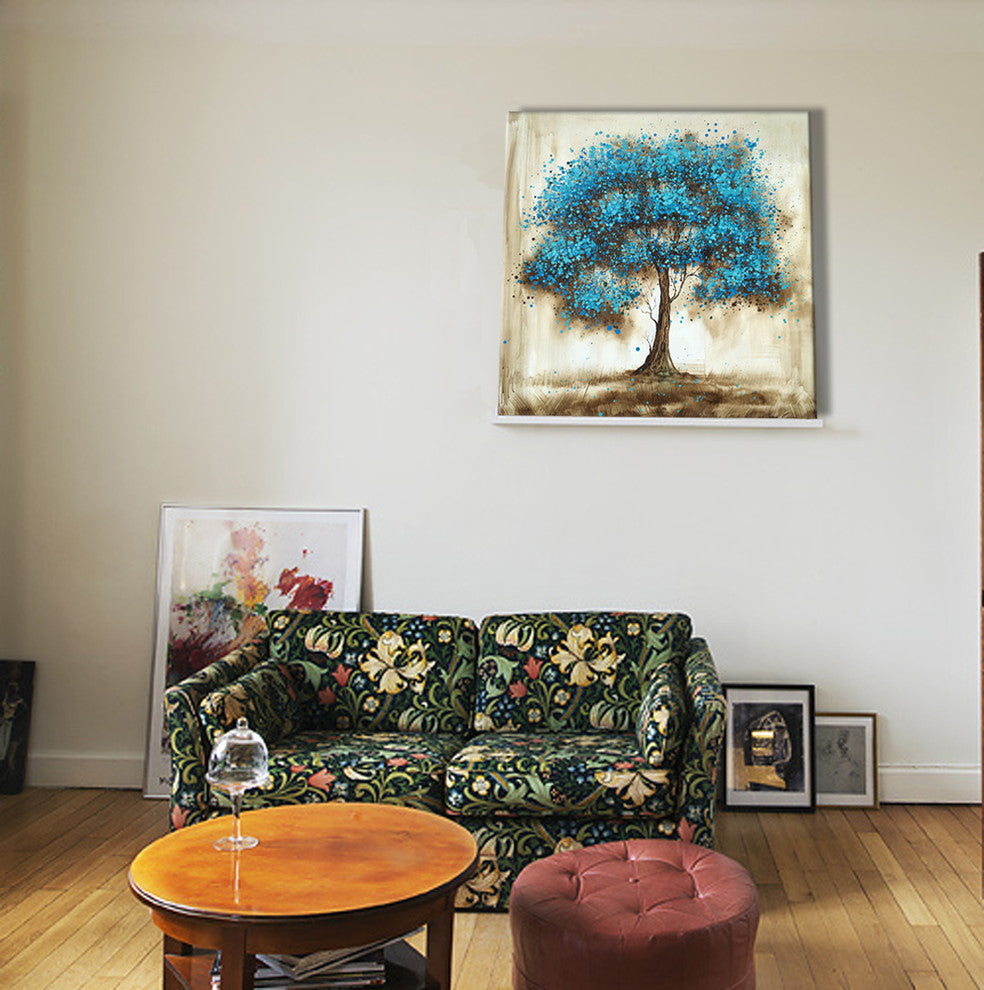 "Blue Tree" Hand Painted Oil Canvas Artwork; Modern Art; Fine Art