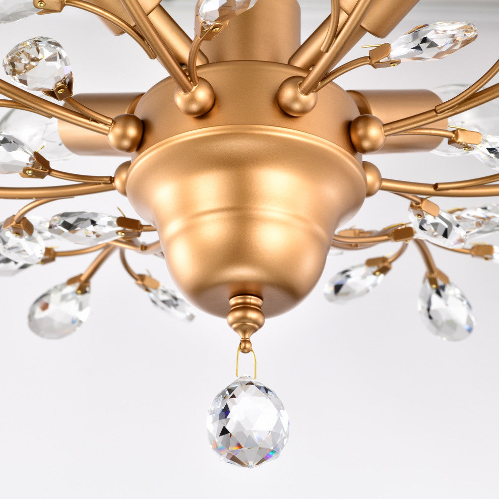 Cathy 4-Light Crystal Leaves Flush Mount, Shiny Bronze Finish Branches