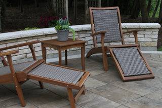 3-Piece Eucalyptus and Wicker Lounger Set With Ottoman and Square Accent Table