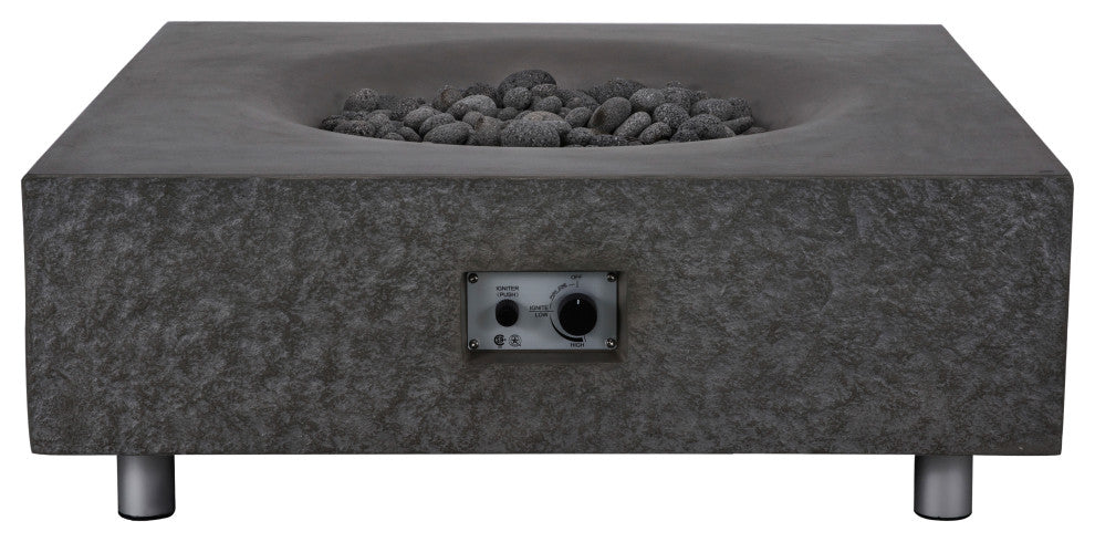 Pyromania Monument Concrete Fire Pit Table, 41"x41", Charcoal, Natural Gas