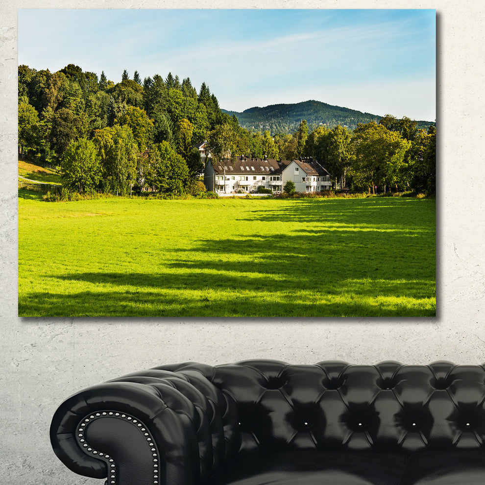 Alone Farmhouse in Meadow, Landscape Canvas Art Print, 40"x30"