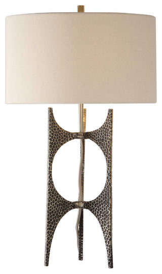Modern Hammered Bronze Metal Sculpture Table Lamp, Open Abstract Mid Century