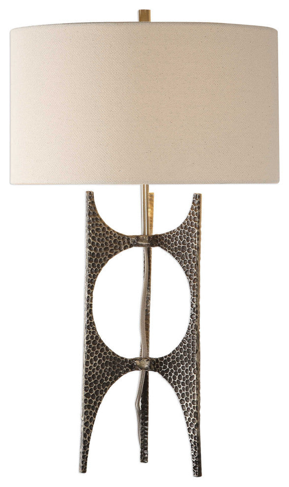 Modern Hammered Bronze Metal Sculpture Table Lamp, Open Abstract Mid Century