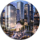 Residential Complex Close-Up, Cityscape Photo Round Wall Art, 11"