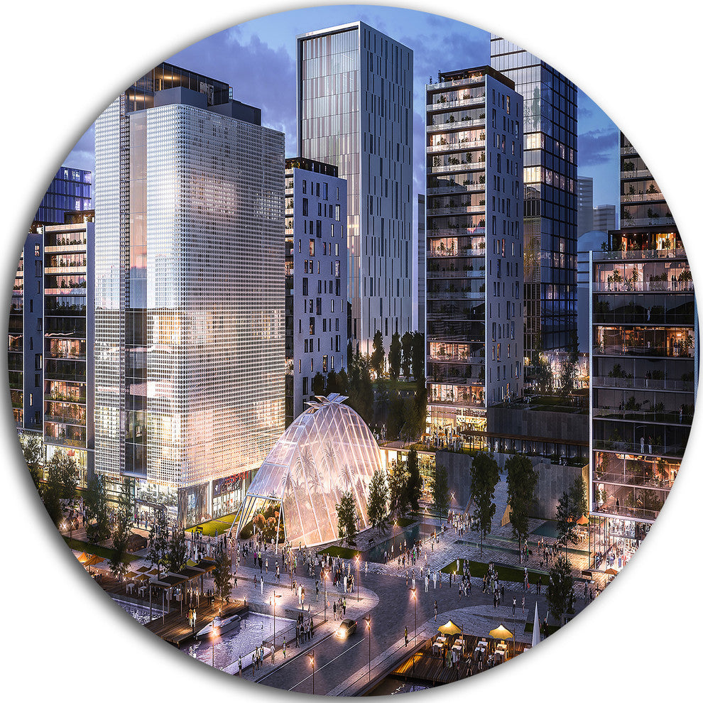 Residential Complex Close-Up, Cityscape Photo Round Wall Art, 11"