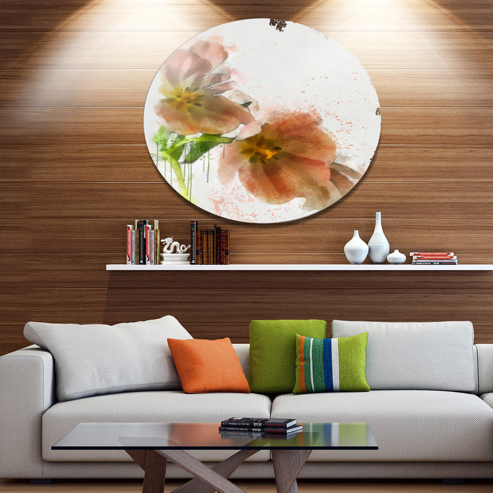 Brown Tulips Sketch Watercolor, Modern Floral Round Wall Art, 23"