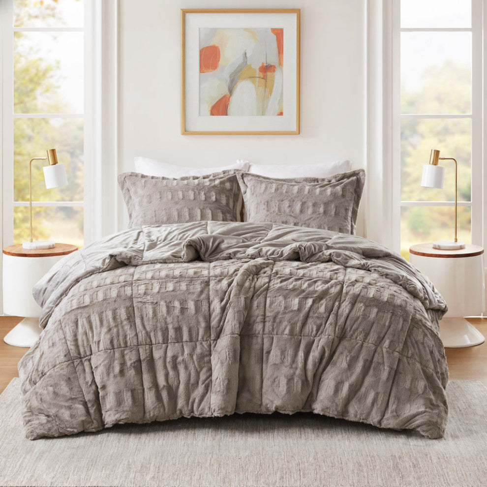 Madison Park Gia Solid Faux Fur Comforter Mini Set