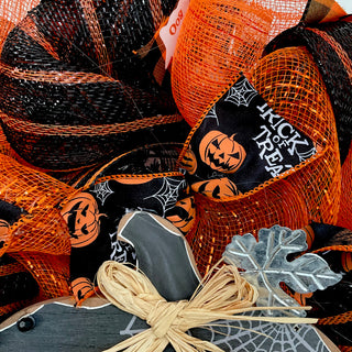 Trick or Treat Pumpkin Stack Handmade Halloween Wreath