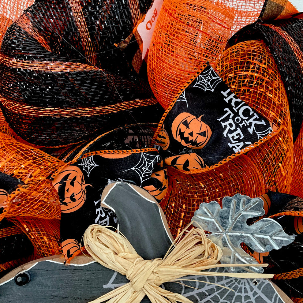 Trick or Treat Pumpkin Stack Handmade Halloween Wreath