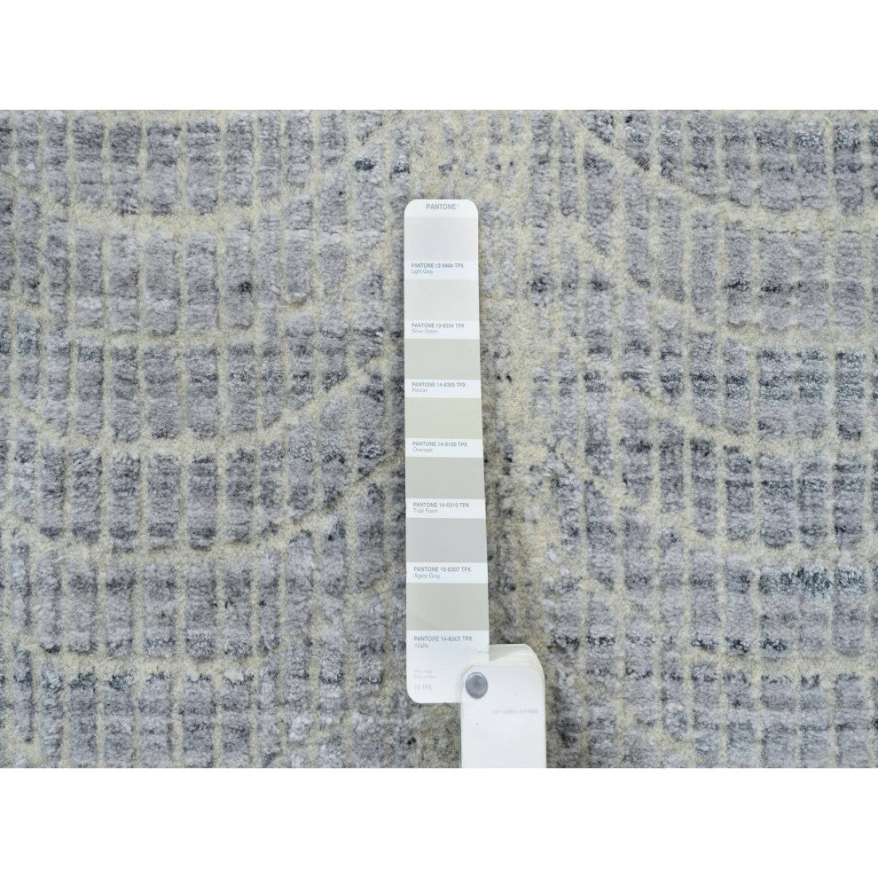 Gray, Wool And Plant Based Silk, Hand Loomed, Runner, Rug, 2'6" x 10'0"