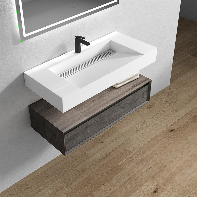 Alysa 42'' Floating Vanity, Acrylic Sink, Smoke Oak