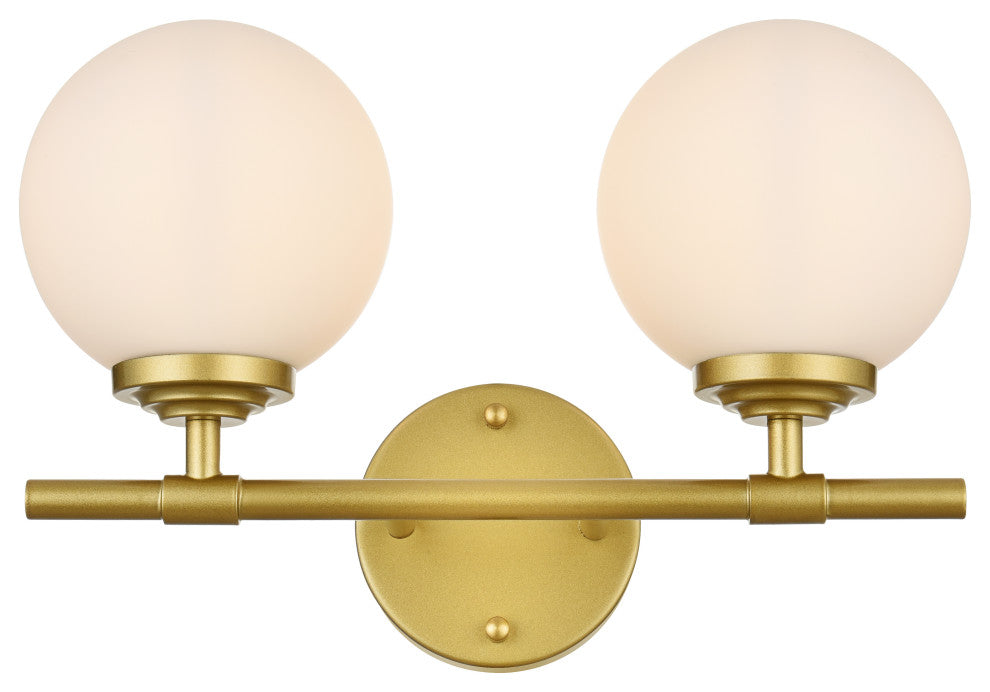 2 Light Brass And Frosted White Bath Sconce