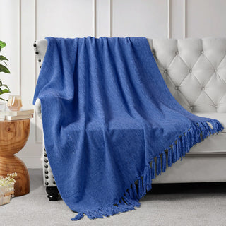 Crystal Chenille Knitted Throw Blanket, Lapis Blue