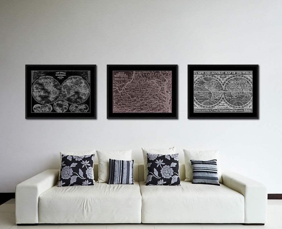 West Virginia Vivid Sepia Map Print On Canvas With Frame, 16" X 21"