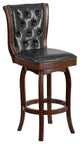 30" High Cappuccino Wood Barstool With Black Leather Swivel Seat