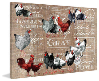 "Chicken Burlap" Painting Print on Canvas