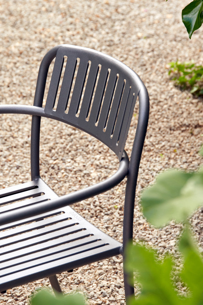 Patio Slatted Arm Chair Outdoor, Graphite, Matte Fine Texture, Set of 2