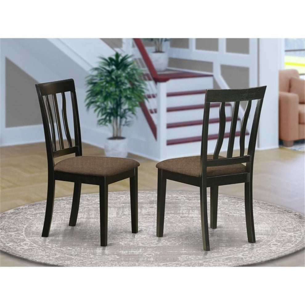 East West Furniture Antique 39" Wood Dining Chair w/ Cushion in Black (Set of 2)