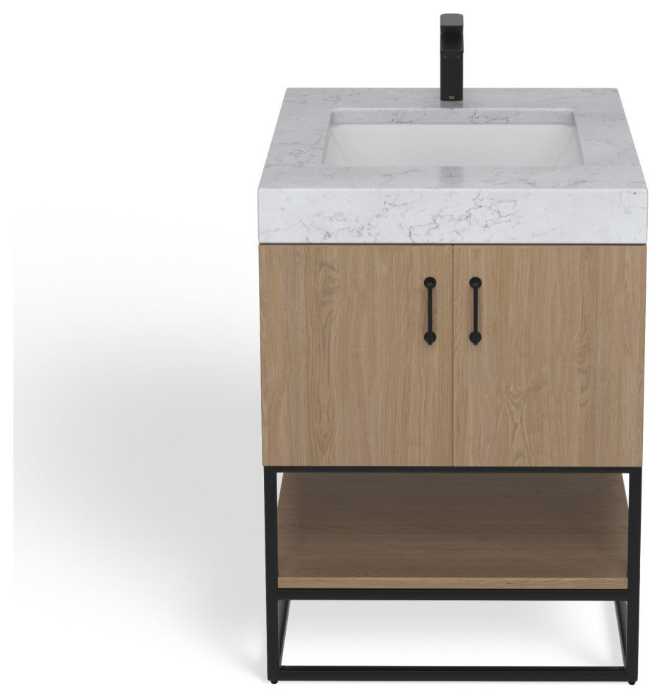 Bahia Bath Vanity, Oak, 24", Matte Black Hardware, Single, Freestanding