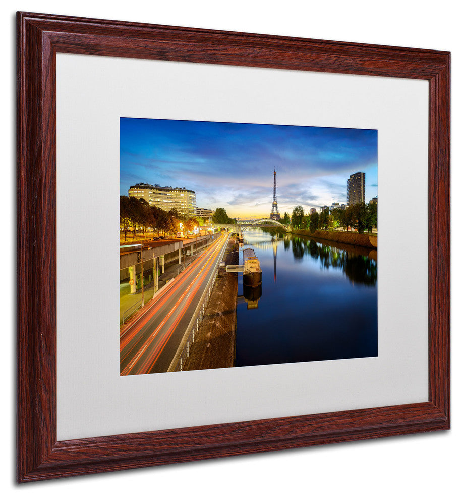 ''Blue Hour in Paris'' Matted Framed Canvas Art by Mathieu Rivrin