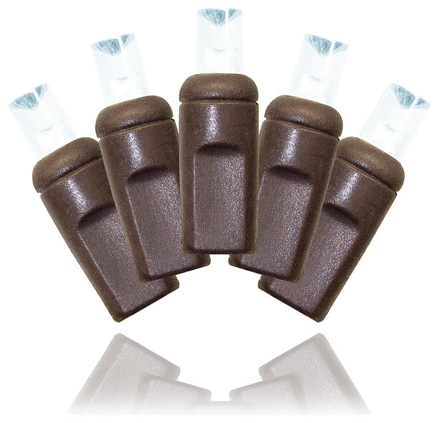 50 5Mm Pure White LED Light String 3" Spacing On Brown Wire