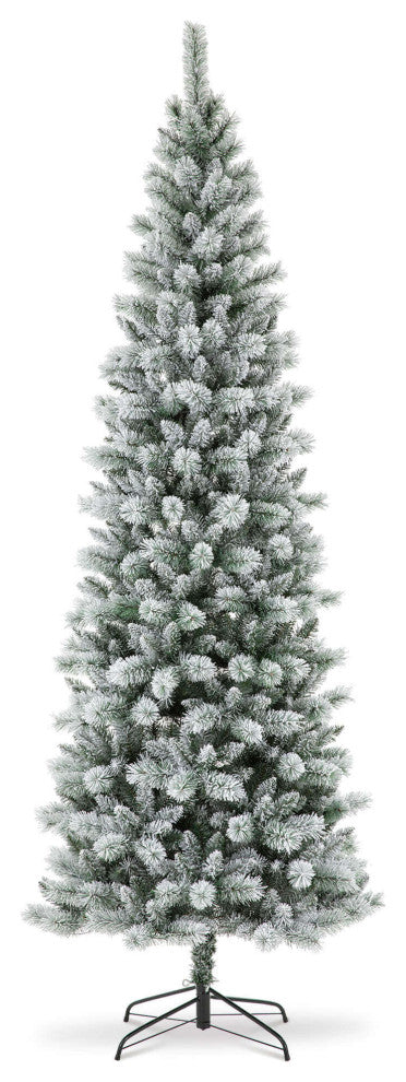 9' Pre-Lit Flocked Pencil Pine Artificial Christmas Tree with 450 LED Lights