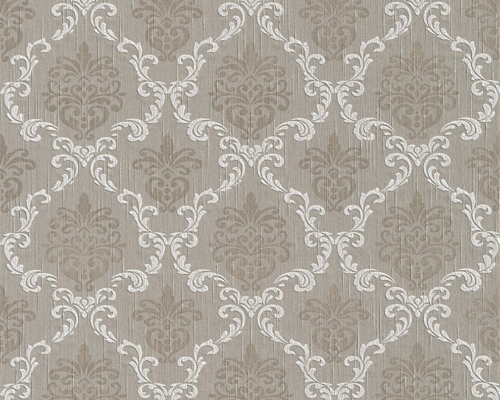 Tessuto, Baroque Fabric Gray Wallpaper Roll, Wall Decor Accent