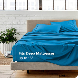 Bare Home 1800 Microfiber Sheet Set, Medium Blue, King