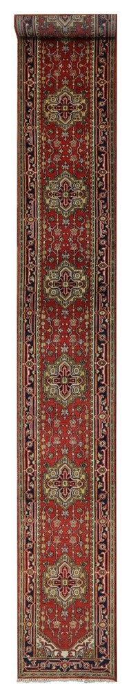 Medallion Red 3'x20' Heriz Serapi Runner Hand Knotted Wool Rug H9212