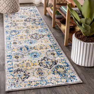 Modern Persian Boho Vintage Trellis Blue/Multi 2' x 8' Runner Rug