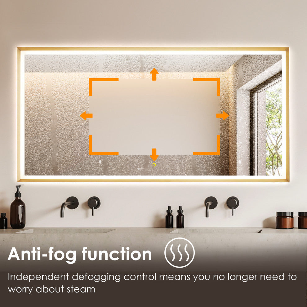 Apollo Anti-Fog Dimmable Vanity, LED Lighted Wall Mirror, Brushed Gold, 72"