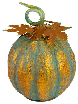 12.25" Orange and Green Autumn Pumpkin Tabletop Decor- Metal