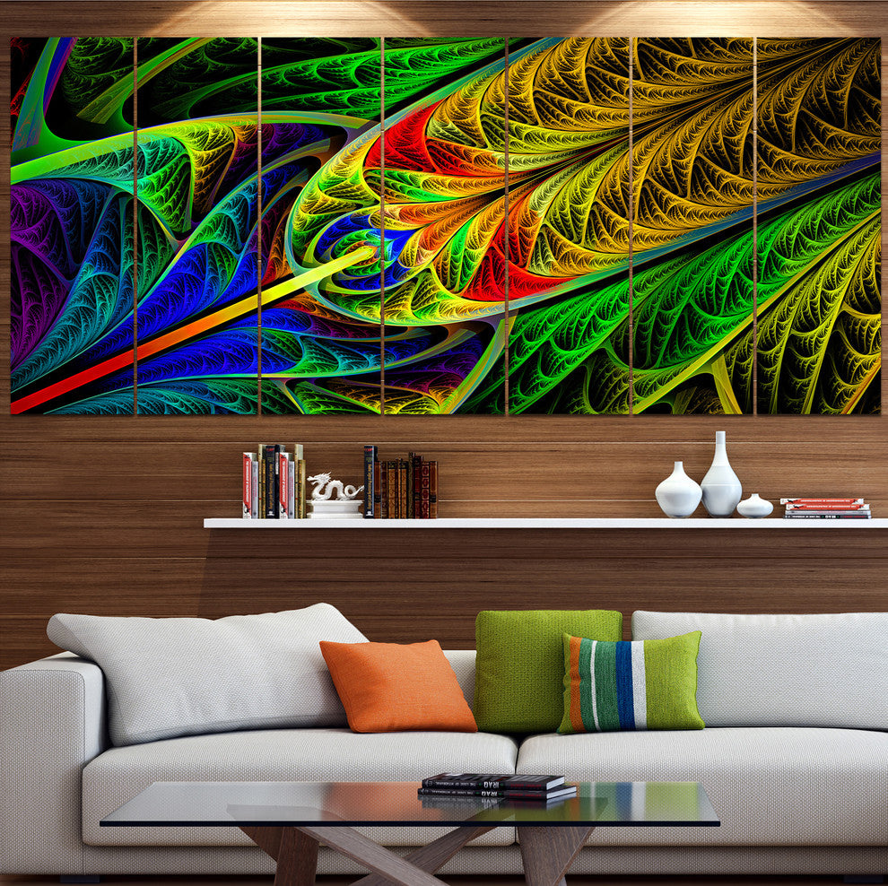 Stained Glass with Glowing Designs, Abstract Wall Art Canvas, 83"x32", 7 Panels