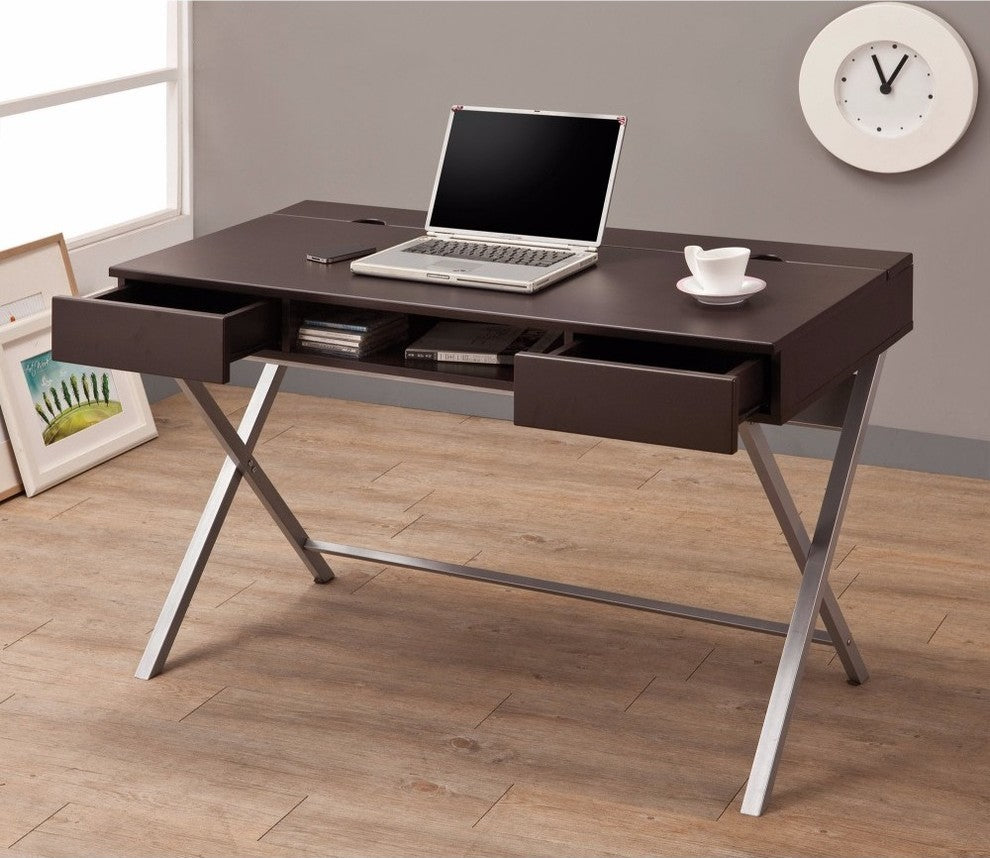 Benzara BM156223 Connect-It Desk With Built-In Storage Compartment, Brown