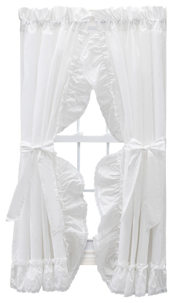 Madelyn Ruffled Victorian Priscilla Pair with Tiebacks, White, 100"x63"